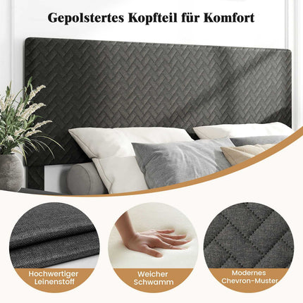 Verstellbarer Samt-Bettrahmen mit Fischgrätmuster-Kopfteil, Grau