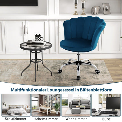 Nastavitelná sametová kancelářská židle na kolečkách, ergonomická, modrá