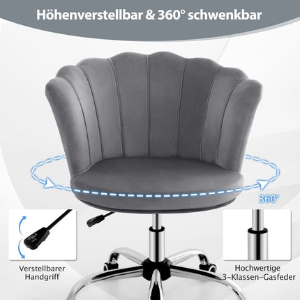 Verstellbarer Samt-Bürostuhl mit Rollen, ergonomisches Design