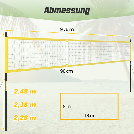 Verstellbares Volleyballnetz-Set mit Ständer, 9,75 m x 90 cm