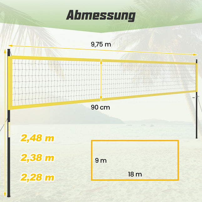 Verstellbares Volleyballnetz-Set mit Ständer, 9,75 m x 90 cm