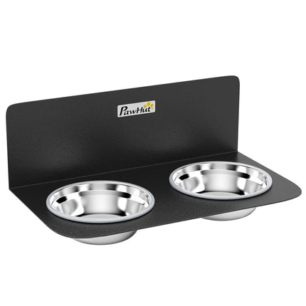Adjustable Wall-Mounted Dog Bowls with 2 Stainless Steel Bowls