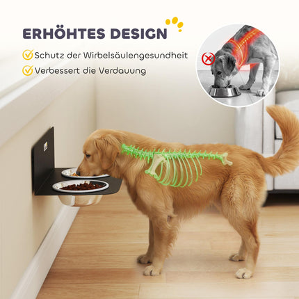 Adjustable Wall-Mounted Dog Bowls with 2 Stainless Steel Bowls