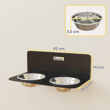 Adjustable Wall-Mounted Dog Bowls with 2 Stainless Steel Bowls