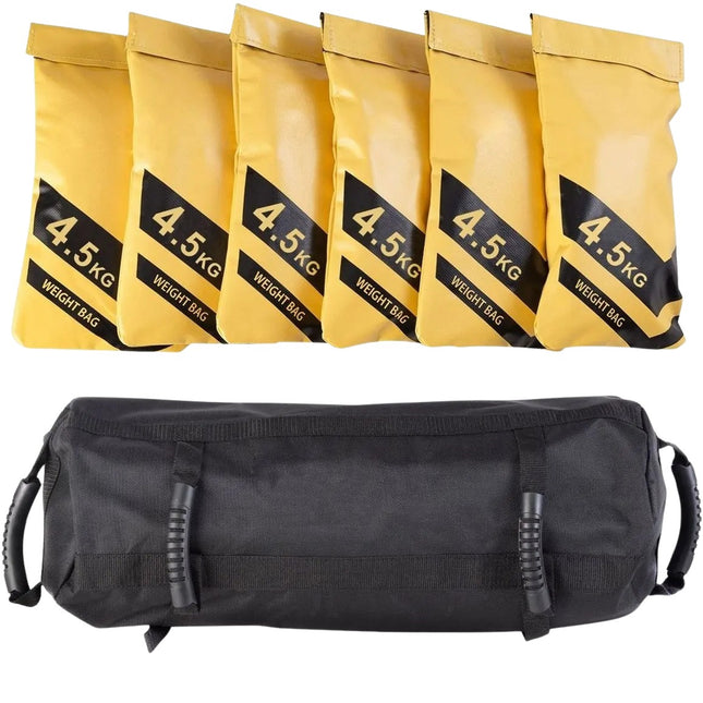 Nastavitelný zátěžový sandbag 27kg, 6 x 4.5kg náplňových vaků, odolný oxford