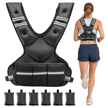 Adjustable Weighted Vest, 11-20 lb, 6 Removable Weights, Reflective