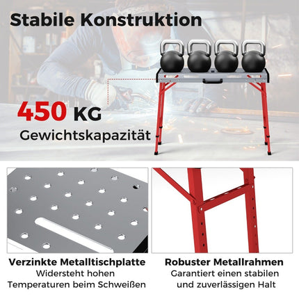 Adjustable Welding Table, 450 kg Capacity, Foldable Design