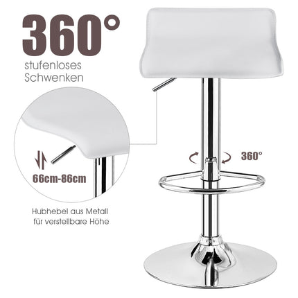 Verstellbare weiße Barhocker 2er-Set mit Rückenlehne und Fußstütze