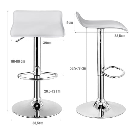 Verstellbare weiße Barhocker 2er-Set mit Rückenlehne und Fußstütze