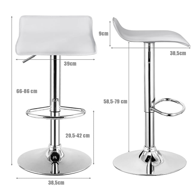 Verstellbare weiße Barhocker 2er-Set mit Rückenlehne und Fußstütze