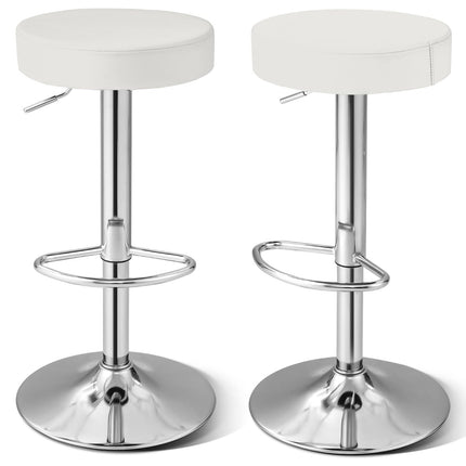 Adjustable White PU Leather Bar Stools, Set of 2