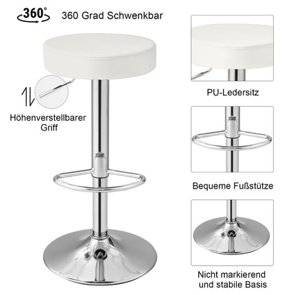 Adjustable White PU Leather Bar Stools, Set of 2