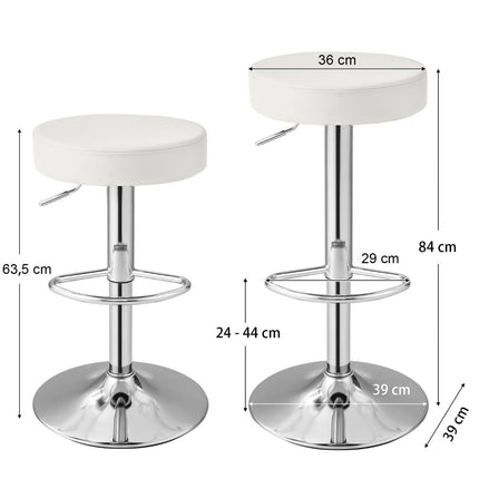 Adjustable White PU Leather Bar Stools, Set of 2