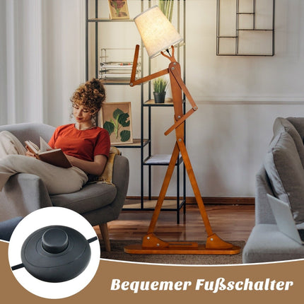 Verstellbare Stehlampe aus Holz – 160 cm, Stoffschirm