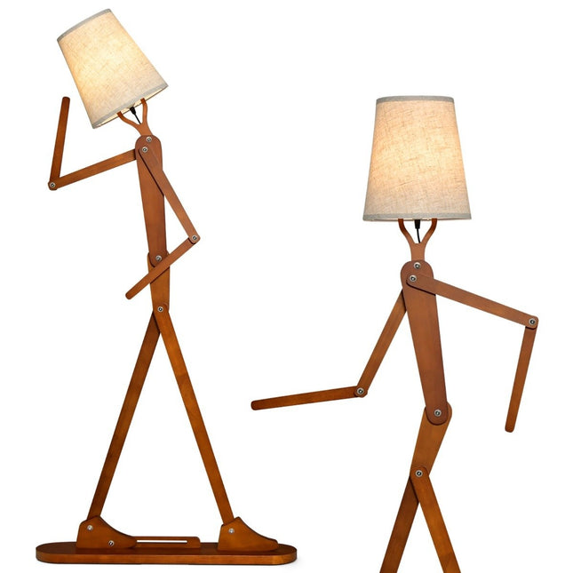 Verstellbare Stehlampe aus Holz – 160 cm, Stoffschirm