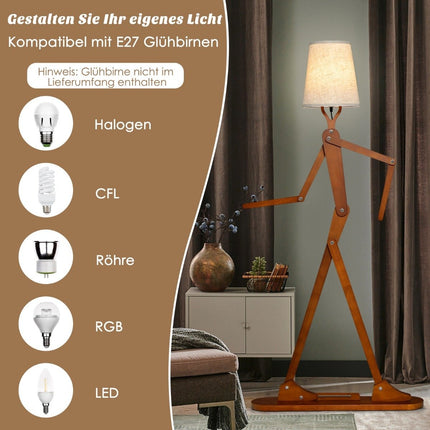 Verstellbare Stehlampe aus Holz – 160 cm, Stoffschirm