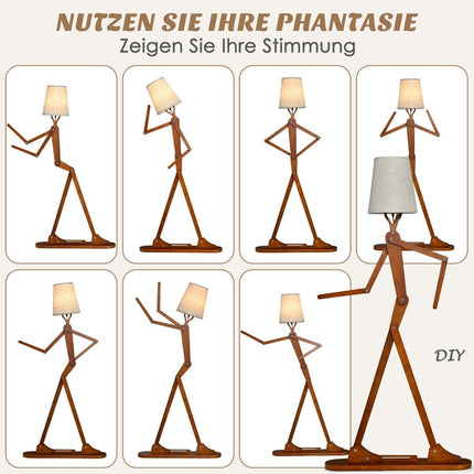 Verstellbare Stehlampe aus Holz – 160 cm, Stoffschirm