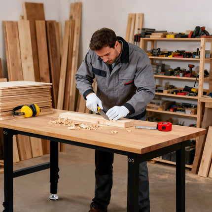 Adjustable Workbench, 1500 lb Capacity, 48 x 24 in Oak Top