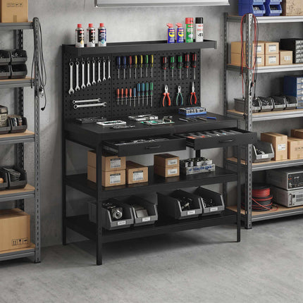 Adjustable Workbench with Pegboard & Shelves, Black, 122x61x156 cm