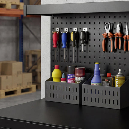 Adjustable Workbench with Pegboard & Shelves, Black, 122x61x156 cm