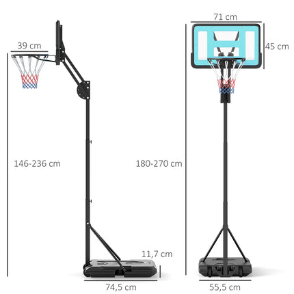 Adjustable basketball hoop with stand, 146-236 cm, portable
