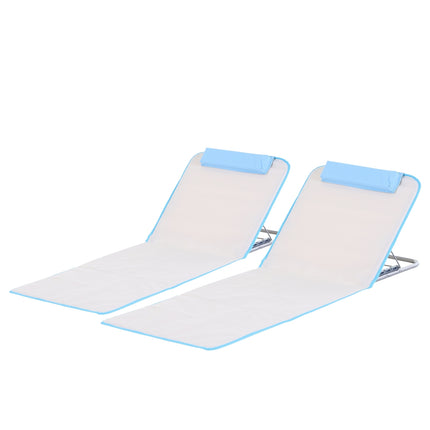 Strandmatras Set Van 2 Opvouwbaar 5-Voudig In Hoogte Verstelbaar Staal Beige 134X48X33-43Cm