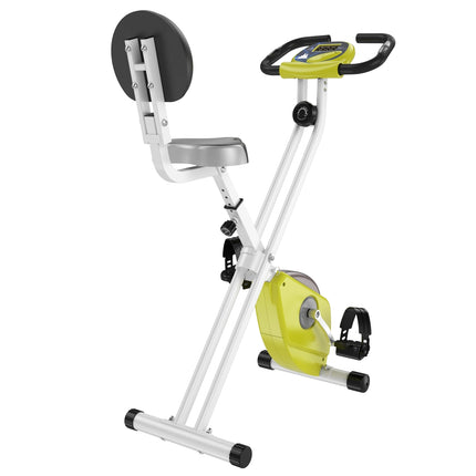 Vélo d'appartement F-Bike avec résistance magnétique réglable sur 8 niveaux, hauteur réglable, acier jaune et blanc, 43 x 97 x 109 cm
