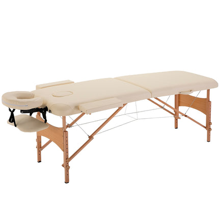 Table de massage pliante, banc de massage réglable en hauteur, lit de massage avec appui-tête, pour spa, salon, similicuir, bois, couleur crème