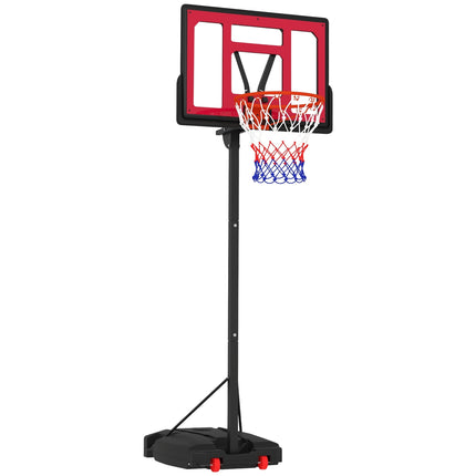 Panier de basket extérieur pour enfants, 200-260 cm, support de basket réglable en hauteur avec roulettes, sac de lestage, système de basket avec support pour enfants à partir de 6 ans, rouge