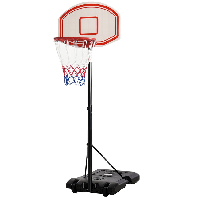 Outdoor basketbalring verstelbaar draagbaar in hoogte verstelbare mand 212-250 cm onderstel met wielen metalen palen zwart wit |