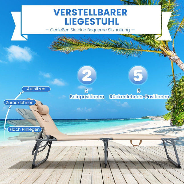 Verstellbare Sonnenliege Klappbare Strandliege mit Kissen 194 x 61 x 35,5 - 86,5 cm Beige