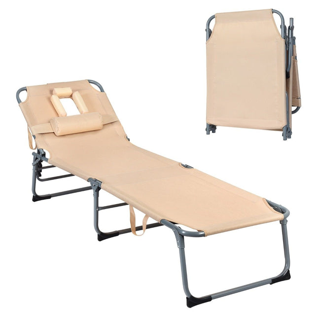 Verstellbare Sonnenliege Klappbare Strandliege mit Kissen 194 x 61 x 35,5 - 86,5 cm Beige