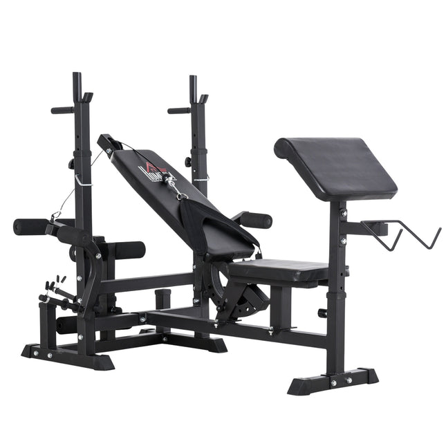 Verstellbare Hantelbank - Langhantelablage, Stahlrahmen, Multigym