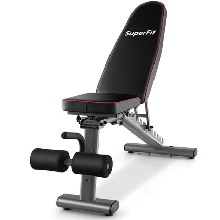 Adjustable weight bench with 2 transport wheels, full body training bench, black
