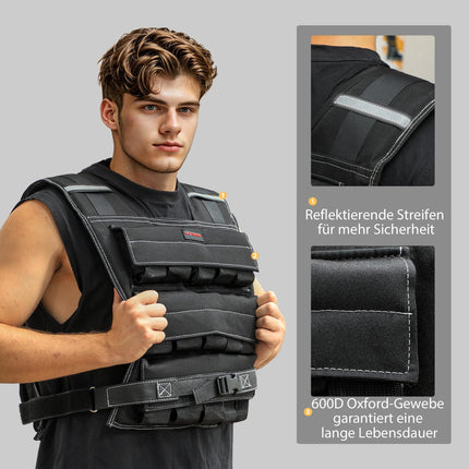 Adjustable 15 kg weight vest with reflective strips for fitness