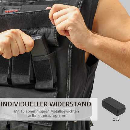 Adjustable 15 kg weight vest with reflective strips for fitness