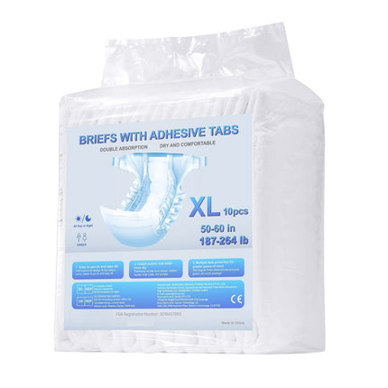 Adult Incontinence Briefs with Tabs, XL, 40 Count, Wetness Indicator