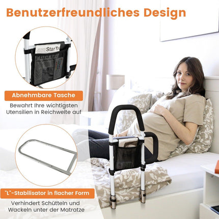 Bettgitter für Erwachsene, Absturzsicherung mit 2 Handläufen &amp; Tasche &amp; Befestigungsgurt bis 136 kg