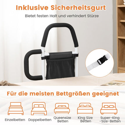 Bettgitter für Erwachsene, Absturzsicherung mit 2 Handläufen &amp; Tasche &amp; Befestigungsgurt bis 136 kg
