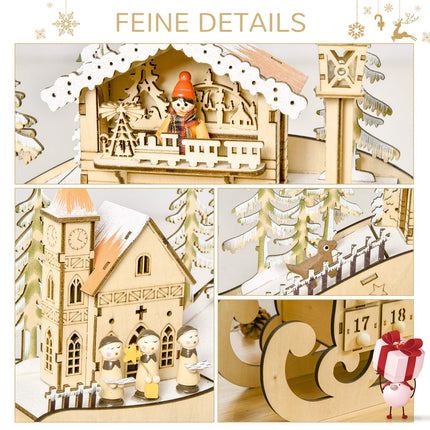 Advent calendar with 24 LED-illuminated boxes, Sled-shaped