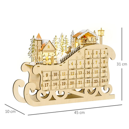 Advent calendar with 24 LED-illuminated boxes, Sled-shaped