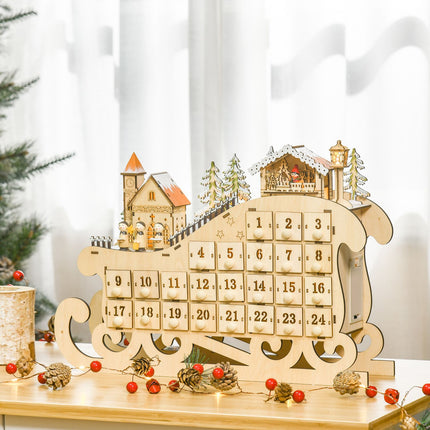Advent calendar with 24 LED-illuminated boxes, Sled-shaped