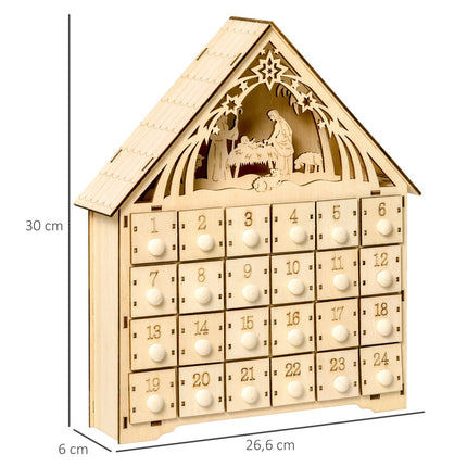 Adventskalender mit 24 LED-beleuchteten Holzschachteln