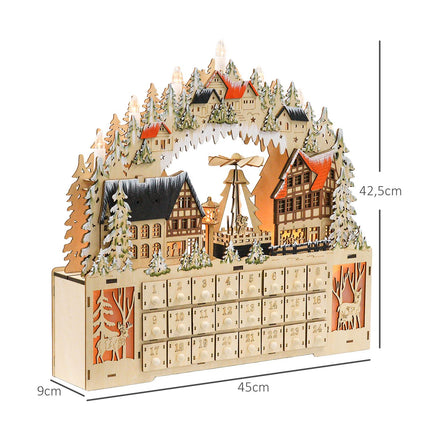 Adventskalender mit LED-Beleuchtung, Holz DIY 45x9x42,5 cm