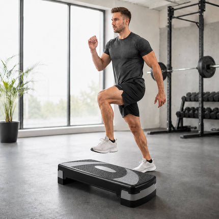 Aerobic Step Board with 3 Height Levels 10/15/20 cm, 300 kg Load, Grey, Black