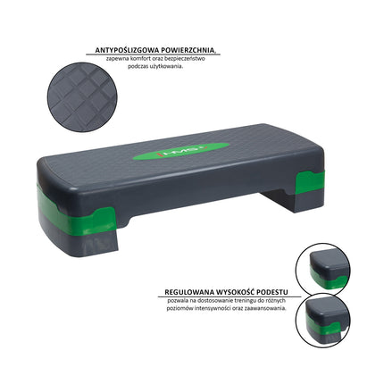 Aerobic-Step-Plattform, Schwarz-Grün, Höhenverstellbar