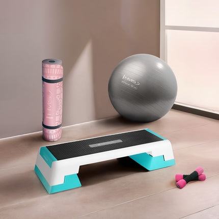 Aerobic Step Platform, White/Mint, Adjustable Height