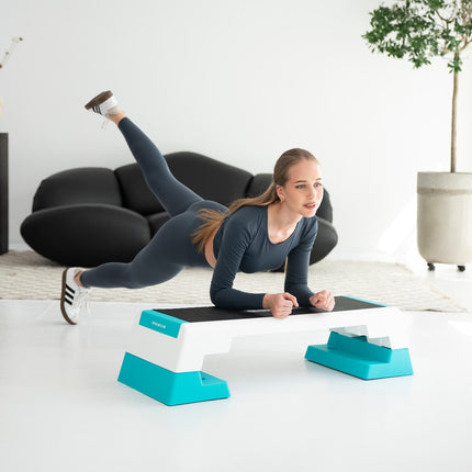 Aerobic Step Platform, White/Mint, Adjustable Height