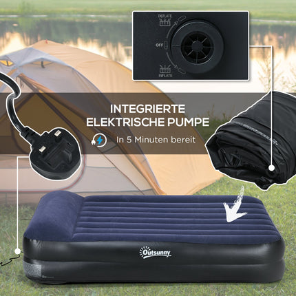 Double air mattress with electric pump, dark blue