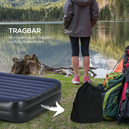 Double air mattress with electric pump, dark blue